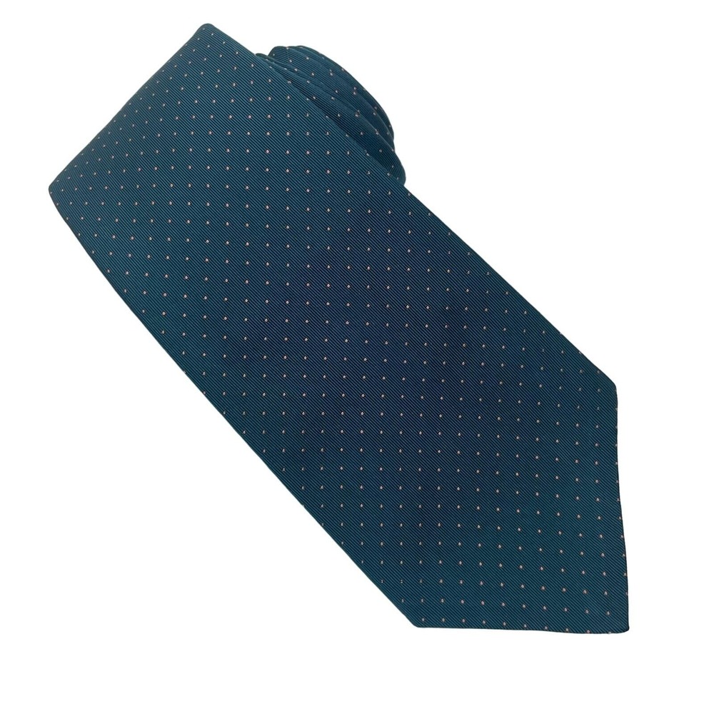 Robert Talbott Silk Necktie Mens OS Teal Polka Dot Pebble Beach Formal Business